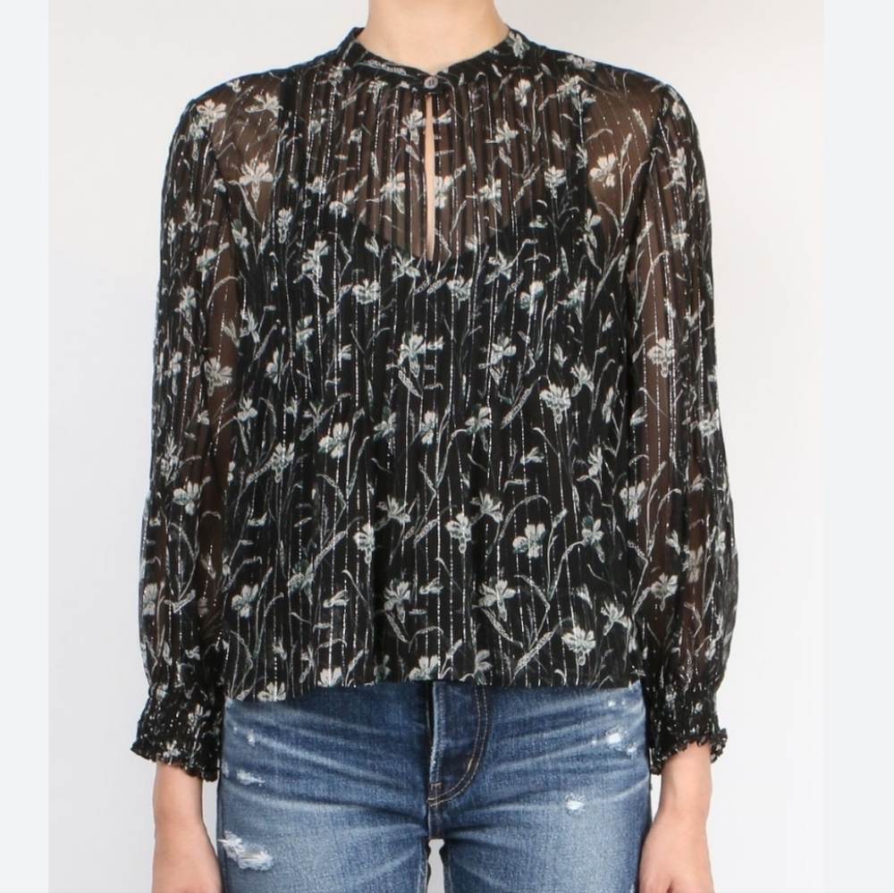 VERONICA BEARD WALKER PEASANT SHEER BLOUSE